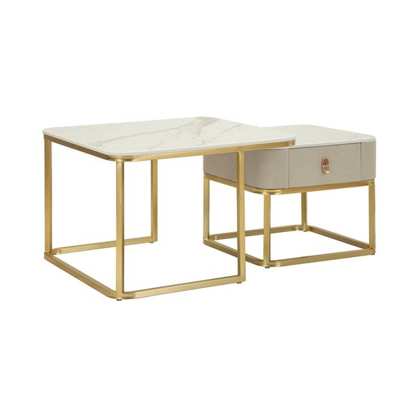 Krémové/ve zlaté barvě konferenční stolky v sadě 2 ks v dekoru mramoru 50x70 cm Beauty – Mauro Ferretti-image-3