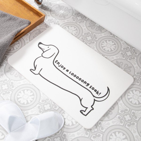 Bílá koupelnová předložka z křemeliny 39x60 cm Dachshund – Artsy Doormats-image-1