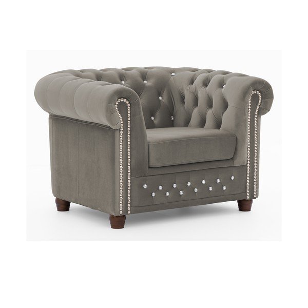 Šedé sametové křeslo chesterfield York Blik – Ropez