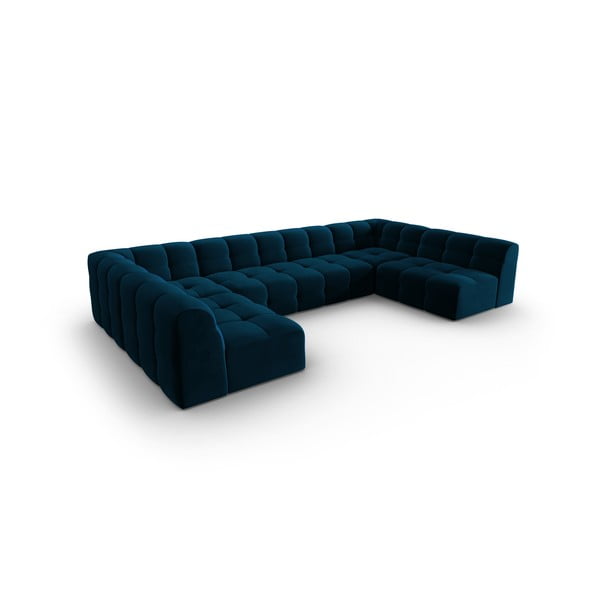 Tmavě modrá sametová rohová pohovka (do "U") Kendal – Micadoni Home-image-3
