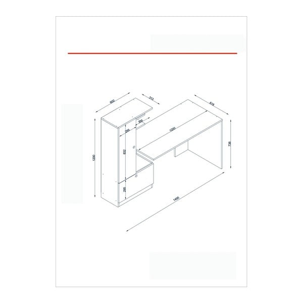 Pracovní stůl 62x120 cm Domingos – Furny Home-image-3