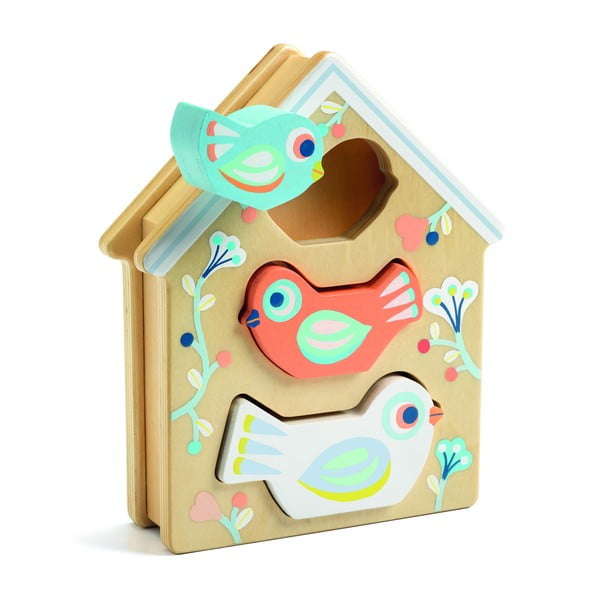Dětské vkládací dřevěné puzzle Djeco Ptačí budka-image-1