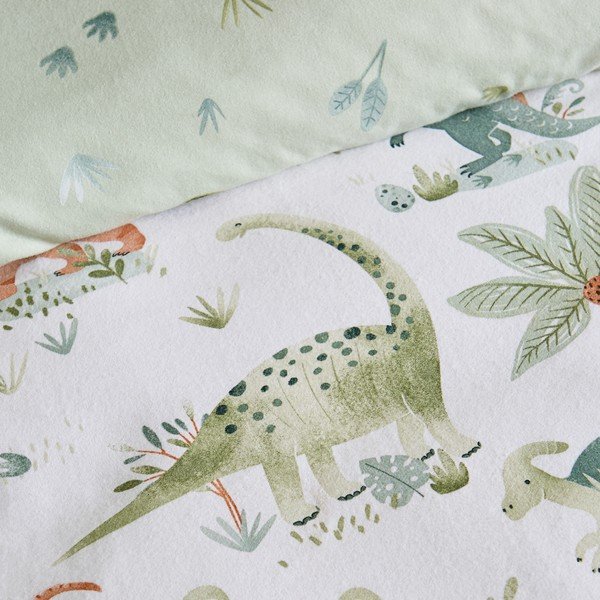 Krémové napínací flanelové dětské prostěradlo na jednolůžko 90x190 cm Brushed Sleepy Saurus Dino – Catherine Lansfield-image-1