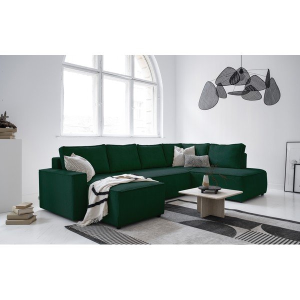 Tmavě zelená manšestrová rozkládací rohová pohovka (pravý roh/do "U") Brave Dave – Miuform-image-2