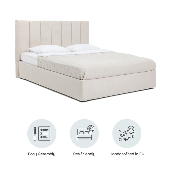 Béžová čalouněná dvoulůžková postel s úložným prostorem s roštem 180x200 cm Thessa Bold Line – Bonami Selection-image-4