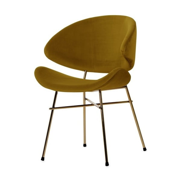 Hořčičně žlutá židle nohami ve zlaté barvě Iker Cheri