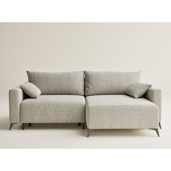 Béžová žinylková rozkládací/s úložným prostorem rohová pohovka (pravý roh/s lenoškou) Leon – Maison de Rêve-image-2