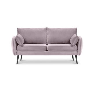 Světle růžová sametová pohovka s černými nohami Kooko Home Lento, 158 cm