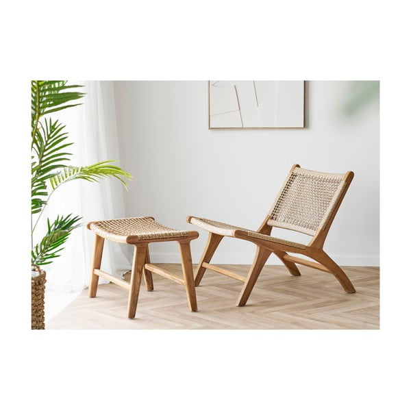 Křeslo s podnožkou s výpletem v přírodní barvě Derby – House Nordic-image-1