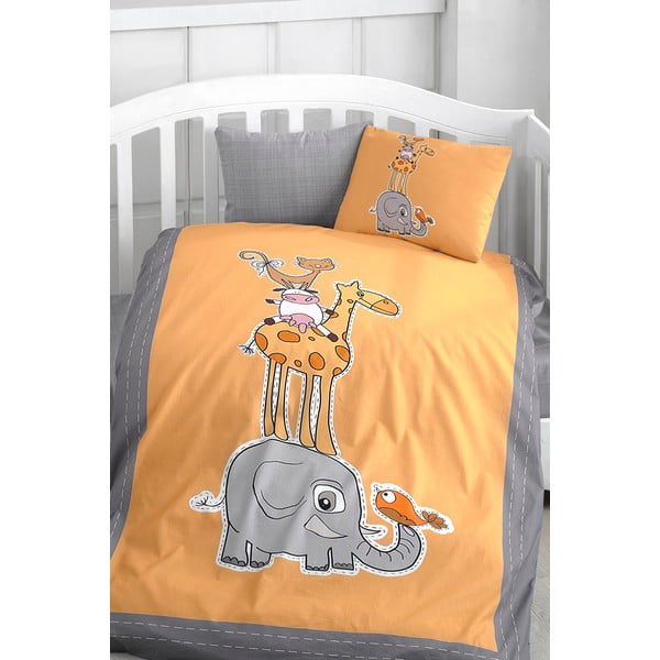 4dílné bavlněné dětské povlečení do postýlky s prostěradlem 100x150 cm Orange Animal – Mila Home