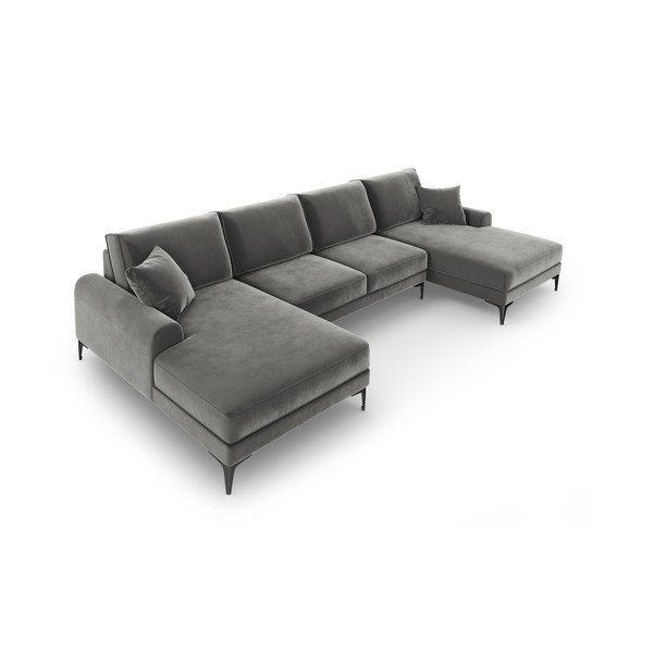 Světle šedá sametová pohovka do "U" Mazzini Sofas Madara-image-4