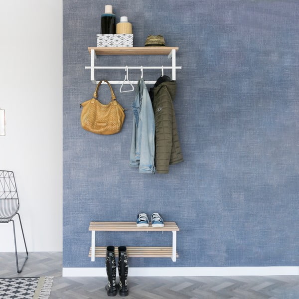 Bílý/v přírodní barvě kovový nástěnný věšák s poličkou 76 cm Marco – Spinder Design-image-1