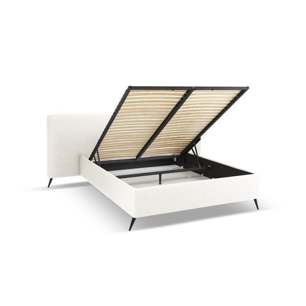 Krémová čalouněná dvoulůžková postel s úložným prostorem a roštem 160x200 cm Walter – Milo Casa-image-2