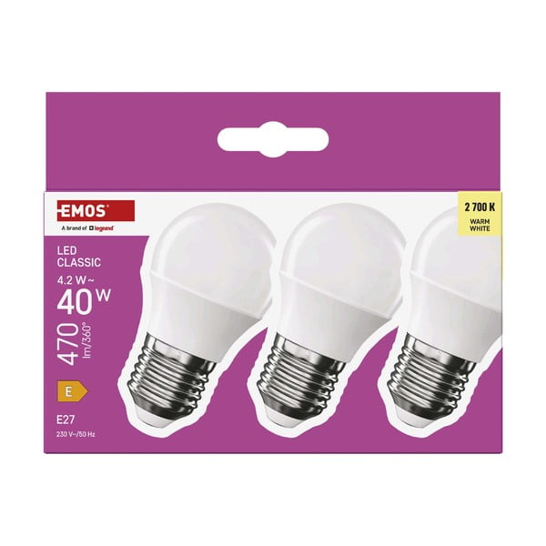 Teplé bílé LED žárovky v sadě 3 ks E27, 4 W – EMOS-image-1