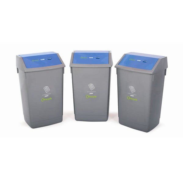 Sada tří recyklačních odpadkových košů s modrým víkem Addis, 41 x 33,5 x 68 cm