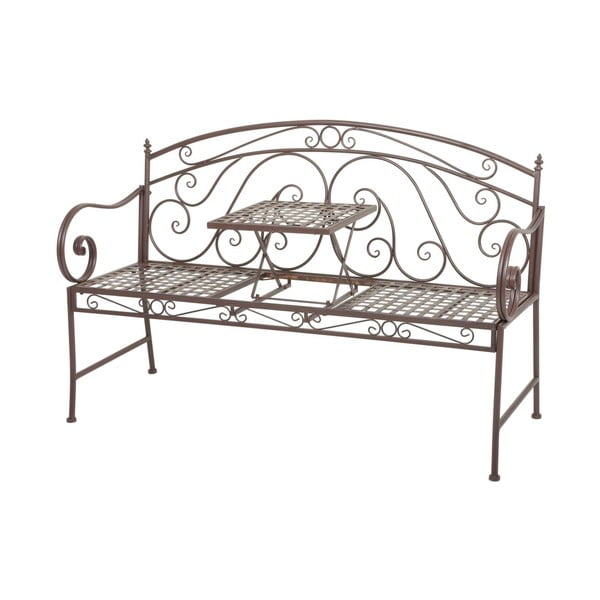 Hnědá kovová zahradní lavice Saket – Garden Pleasure-image-2