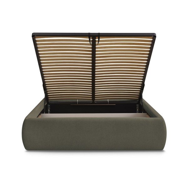 Tmavě zelená čalouněná dvoulůžková postel s úložným prostorem/bez čela s roštem 180x200 cm Inera – Bobochic Paris-image-4