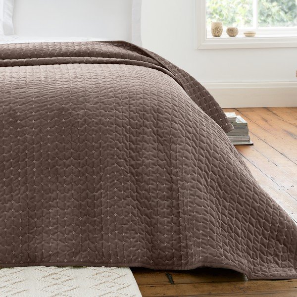 Tmavě hnědý sametový prošívaný přehoz 240x260 cm Attica Velvet – Bianca-image-1