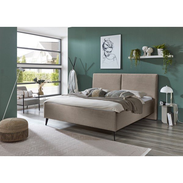 Taupe čalouněná dvoulůžková postel s úložným prostorem s roštem 180x200 cm Lando – Meise Möbel-image-1