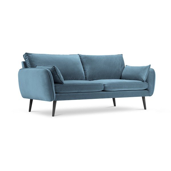Světle modrá sametová pohovka s černými nohami Kooko Home Lento, 198 cm-image-2