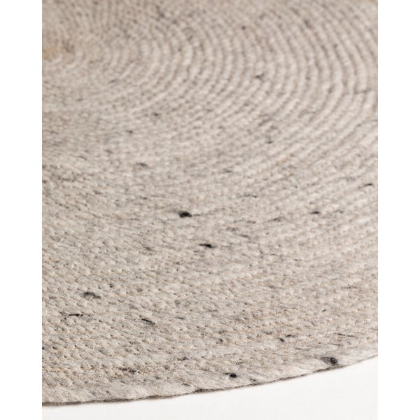 Ručně tkaný vlněný kulatý koberec ve světle šedé a slonovinové barvě ø 200 cm Takashi – Kave Home-image-2