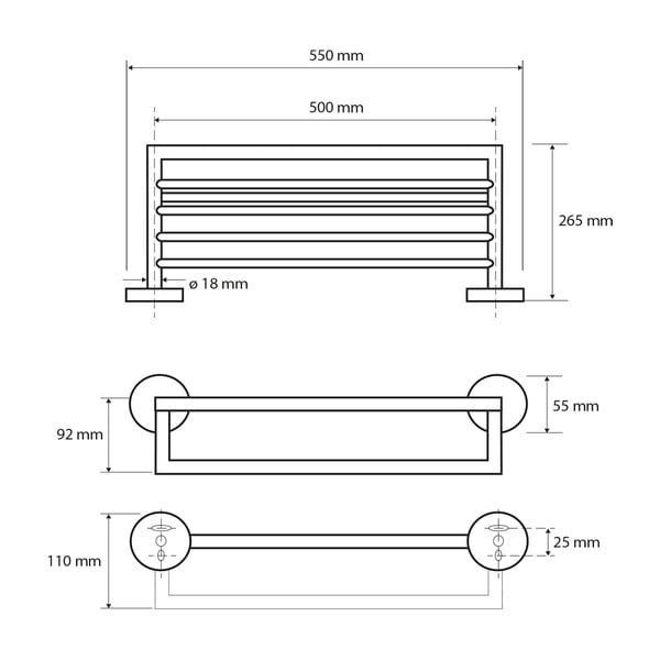 Černá mosazná police na ručníky Sapho X-Round, šířka 55 cm-image-1