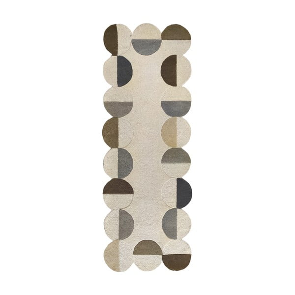 Šedobéžový ručně tkaný vlněný běhoun 80x230 cm Mia Scallop Frame – Flair Rugs