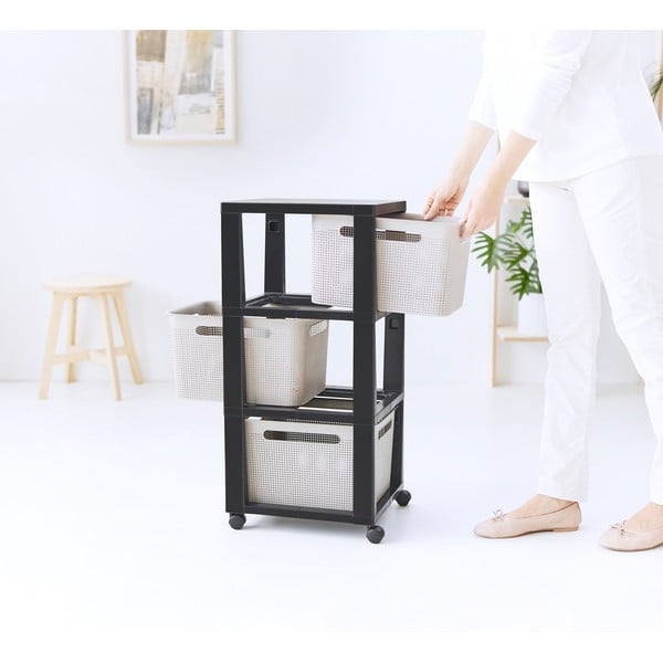 Černo-béžový plastový pojízdný regál 30x77 cm Brisen - Rotho-image-4