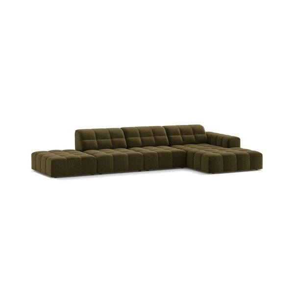 Khaki sametová rohová pohovka (pravý roh/s lenoškou) Chicago – Cosmopolitan Design-image-1