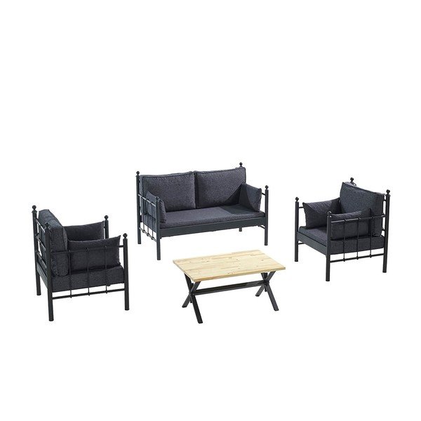 Zahradní lounge set v černé a tmavě šedé barvě pro 4 Lalas – Floriane Garden
