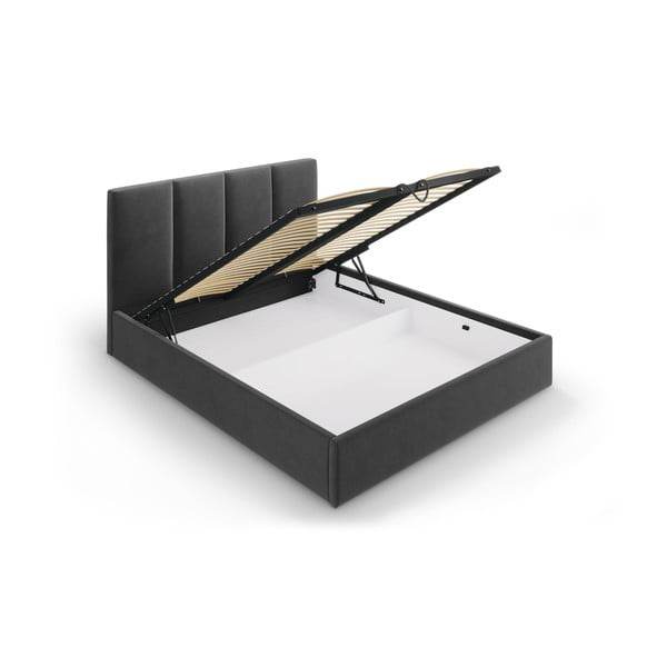 Tmavě šedá čalouněná dvoulůžková postel s úložným prostorem s roštem 160x200 cm Juniper – Mazzini Beds-image-3