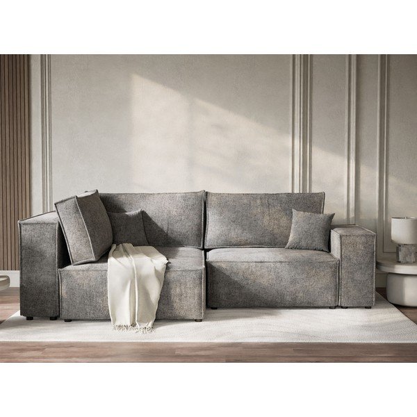 Šedá žinylková rozkládací/s úložným prostorem rohová pohovka (levý roh/do L) Tonga – Maison de Rêve-image-1