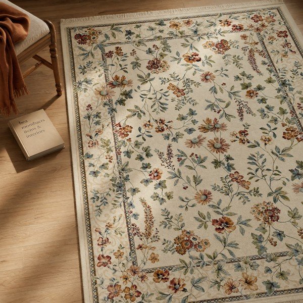 Krémový koberec z viskózy 135x195 cm Oriental Flowers – Nouristan-image-1