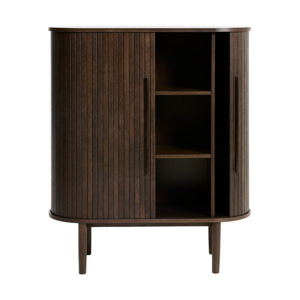 Skříňka v dekoru dubu s posuvnými dveřmi v tmavě přírodní barvě 100x118x40 cm Meta – Unique Furniture-image-3