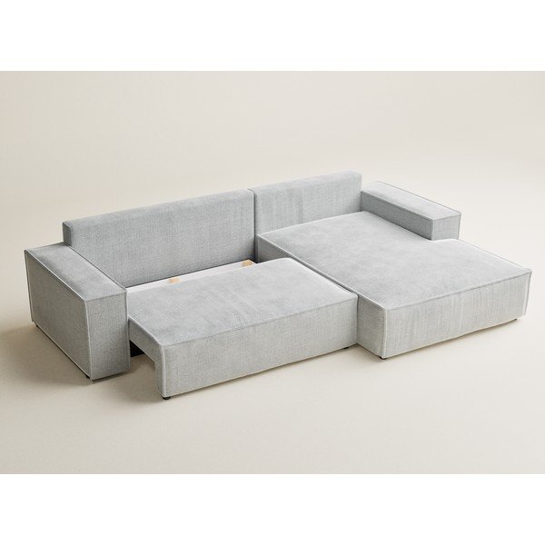 Světle šedá žinylková rozkládací/s úložným prostorem rohová pohovka (pravý roh/s lenoškou) Maze – Maison de Rêve-image-3