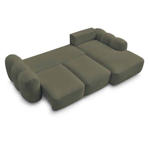 Zelená rozkládací/s úložným prostorem rohová pohovka z textilie bouclé (pravý roh/s lenoškou) Montaigne – Bobochic Paris-image-3