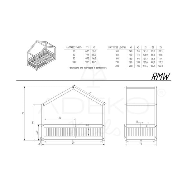 Domečková dětská postel z borovicového dřeva v přírodní barvě 120x200 cm Mila RMW – Adeko-image-3