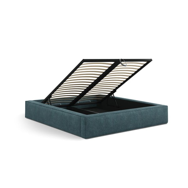 Modrá čalouněná dvoulůžková postel s úložným prostorem s roštem 200x200 cm Simon – Micadoni -image-3