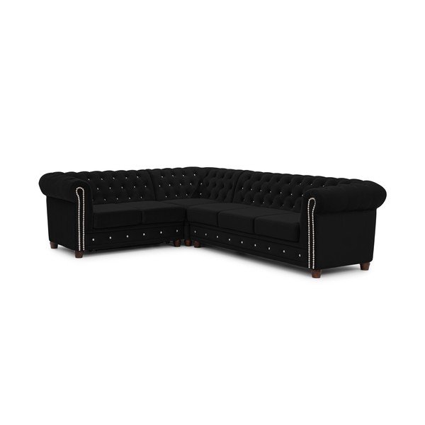 Černá sametová rozkládací rohová pohovka (levý roh/do L) York Blik – Ropez