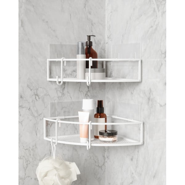 Bílé rohové samodržící ocelové koupelnové poličky 2 ks Cubiko – Umbra-image-3