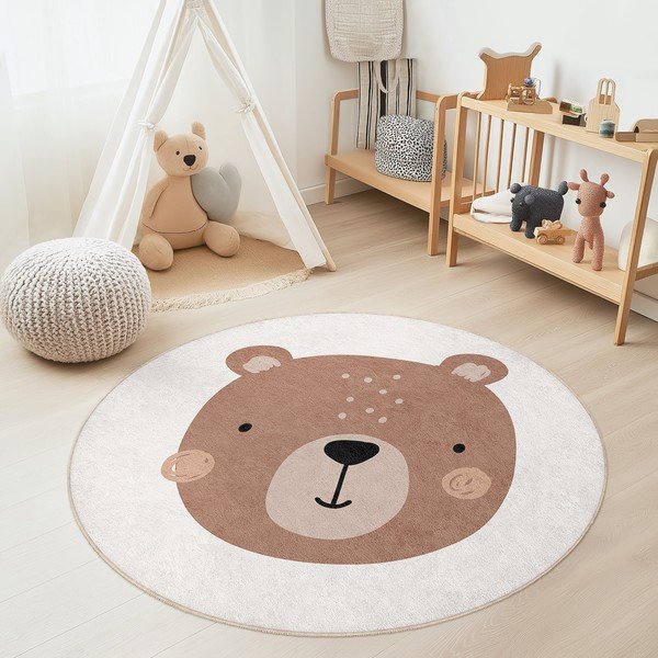 Hnědý/krémový pratelný dětský koberec ø120 cm Teddy Bear – Mila Home-image-1