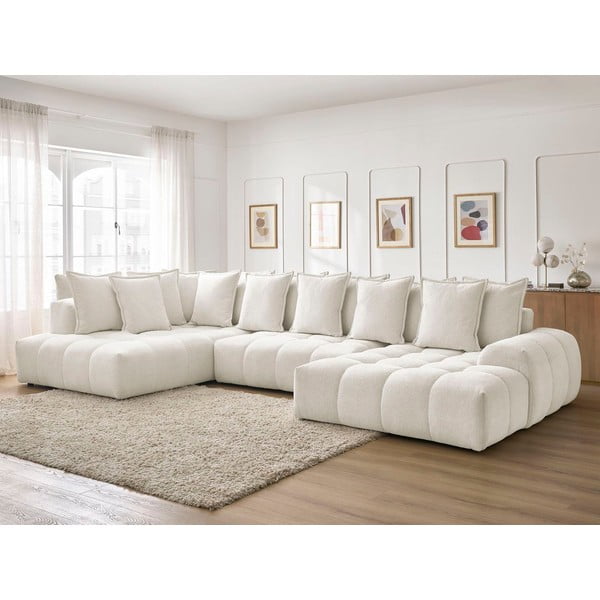 Bílá žinylková rozkládací/s úložným prostorem rohová pohovka (levý roh/do "U") Everest – Bobochic Paris-image-1