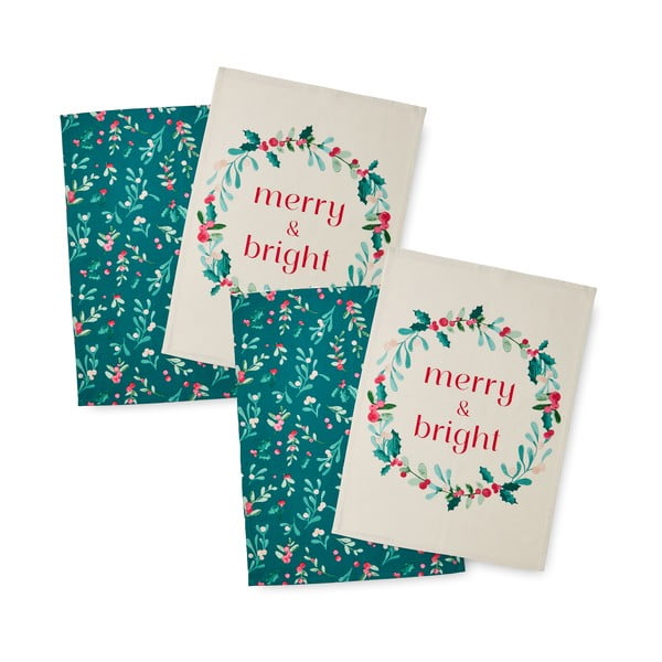 Bavlněné utěrky s vánočním motivem v sadě 4 ks 50x70 cm Holly and Mistletoe – Catherine Lansfield-image-2