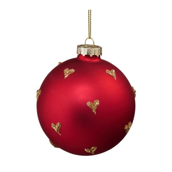 Červená vánoční závěsná ozdoba se zlatými srdíčky Butlers, ⌀ 8 cm