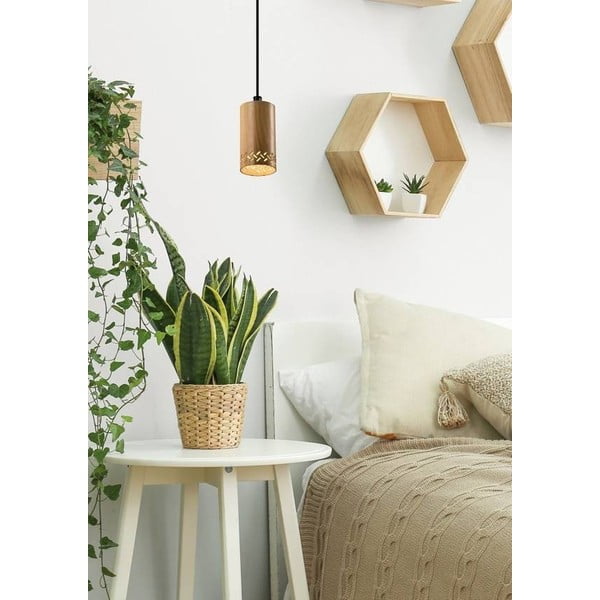 Černé závěsné svítidlo s dřevěným stínidlem ø 7 cm Tubo – Candellux Lighting-image-1