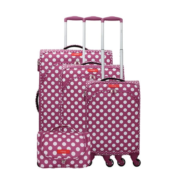 Set 3 růžovofialových zavazadel na 4 kolečkách a kosmetického kufříku Lollipops