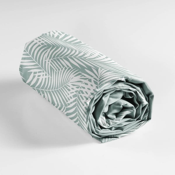 Bílo-zelené napínací bavlněné prostěradlo 90x190 cm Botania – douceur d'intérieur-image-3