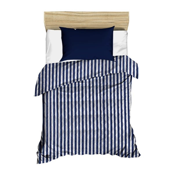 Modro-bílý pruhovaný prošívaný přehoz přes postel Stripes, 160 x 230 cm