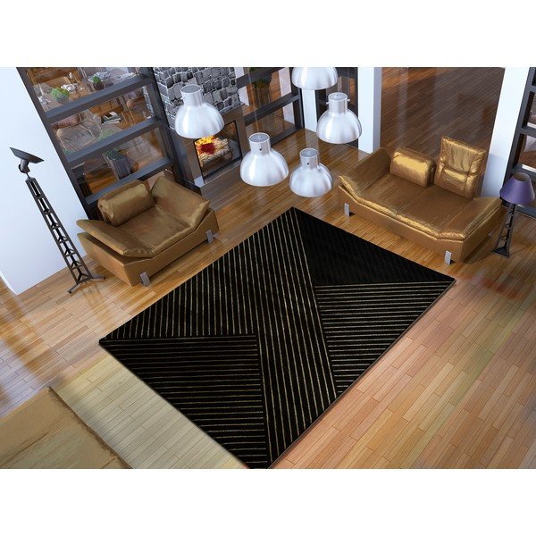 Černý koberec Universal Gold Stripes, 140 x 200 cm-image-1