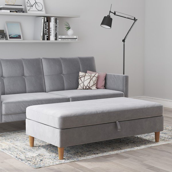 Světle šedá sametová podnožka Lilly – Støraa-image-3